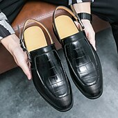economico Sandali eleganti-scarpe eleganti da uomo nere con cinturino posteriore in pelle stampata coccodrillo, vestibilità comoda e suola resistente - perfette per eventi formali e occasioni di lavoro