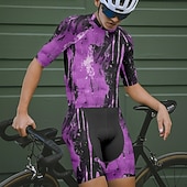 abordables Ensembles de vêtements pour hommes-Homme Maillot et Cuissard Velo Cyclisme Manche Courte VTT Vélo tout terrain Cyclisme sur route Été Printemps Automne Violet Pourpre foncé Graffiti Vélo Fermeture Éclair Frontale Évacuation de la
