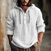 voordelige Straat-Voor heren Overhemd linnen overhemd Zomer overhemd Strand hemd Overhemd met capuchon Effen Casual Dagelijks Zwart Wit blauw Bruin Lange mouw Capuchon Lente zomer Kleding