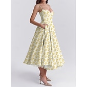 cheap Dresses-Retro Vintage 1950s Midi Dress Flare Dress Spaghetti Strap Corset Floral A-Line Women&#039;s Masquerade Wedding Vacation Tea Party Adults&#039; Dress