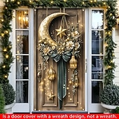 tanie Wakacyjne tkaniny-Ramadan Mubarak Dekoracje Drzwi Osłony Drzwi Eid Księżyc Dekoracja Tkaniny Drzwi Zasłona Dekoracja Tło Wnętrze/Zewnętrze Baner Drzwi Przednich Z Domu Wiejskiego