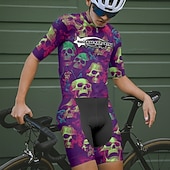 お買い得  メンズジャージ-男性用 サイクリングジャージー スカル 半袖 バイク Tシャツ ジャージー 3つのリアポケット付き マウンテンサイクリング 速乾性 人間工学デザイン ウィッキング 高通気性 スポーツ バイオレット ブラック 濃い紫色 衣類