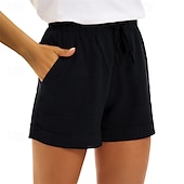 economico Pantaloni in lino e cotone semplici-Per donna Pantaloni in cotone e lino Semi-lungo Pantaloni Palazzo Moda Streetwear Comfort Lunghezza al ginocchio Vita Alta Semplice Tasca Coulisse Elastico in vita Comodo All&#039;aperto Confortevole