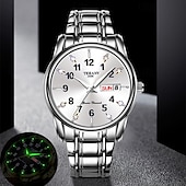 baratos Relógios Quartz-Relógio digital masculino de negócios, mostrador redondo com strass, à prova d&#039;água, luminoso, com pulseira de liga, multifuncional, fashion, relógio de quartzo para homens, presentes de lazer e