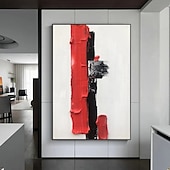 voordelige Abstracte schilderijen-grote handgemaakte witte rode en zwarte 3D textuur abstracte schilderkunst met de hand geschilderd met de hand geschilderd moderne abstracte olieverfschilderij abstracte klassieke moderne
