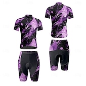 abordables Ensembles de vêtements pour hommes-Homme Maillot et Cuissard Velo Cyclisme Manche Courte VTT Vélo tout terrain Cyclisme sur route Été Printemps Automne Violet Pourpre foncé Graffiti Vélo Fermeture Éclair Frontale Évacuation de la