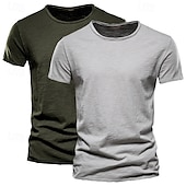 baratos Camisetas de Algodão e Linho-Homens Camiseta T-shirt Camiseta de bambu Manga Curta Gola Redonda Verão Tecido Moda Designer Básico Estilo Clássico Férias Rua Para Noite Preto+ Cáqui Branco+Verde Exército Azul+Caqui Top Tee para