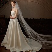 baratos Véus de Noiva-Uma Camada Contemprâneo / à moda Véus de Noiva Véu Catedral com Perola Imitação Tule