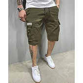 baratos Clássico-Homens Bermuda Cargo Calção Shorts de Trilha Com Cordão Cintura elástica Bolso multi Tecido Vestível Comprimento do joelho Ao ar livre Diário Acampar e Caminhar Moda Clássico ダークカーキ Exército verde