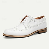 preiswerte Klassische Anzugschuhe-weiße Brogue-Schnürschuhe aus hochwertigem Rindsleder für Herren mit perforierten Details, formeller Stil für Hochzeiten und besondere Anlässe