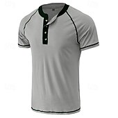 cheap Casual Henley Tee-Men&#039;s Button T Shirt T Shirt Henley Shirt Short Sleeve Shirt Short Sleeve Henley Summer Color Block Solid / Plain Color Fashion Designer Fashion Vacation Street Going out Dark Grey Wine Black Top Tee