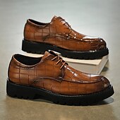 baratos Formal-sapatos derby marrom masculino - couro sintético com relevo de textura de crocodilo, calçados estilosos e versáteis para homens, ideais para uso casual, no escritório e no dia a dia