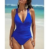 abordables One Pieces &amp; Tankinis-Mujer Traje de baño Escote en V Profunda Espalda Abierta Bañadores Color sólido Bañadores Negro Azul Marino Transpirable Secado rápido Ligero Sin Mangas - Natación Surf Playa Verano Primavera