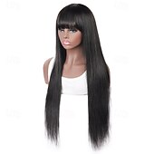 economico Parrucche di capelli veri senza cuffia-parrucca fatta a macchina capelli umani lisci neri densità 150% per donne nere