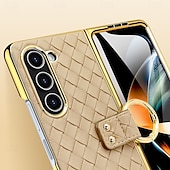 cheap Samsung Cases-Phone Case For Samsung Galaxy Z Fold 6 Z Fold 5 Z Fold 4 Back Cover Ring Buckle Shockproof Retro PU Leather