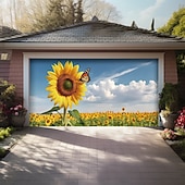 お買い得  ガレージとドアのバナー-風景ひまわりドア装飾ガレージドアカバー屋外バナー休日用屋外ガレージドア家の壁の装飾