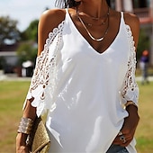 ieftine tricou alb-Pentru femei Rochie Mini Rochie albă Rochie de dantela Rochie casual Rochie de vară Modă În aer liber Concediu Dată Fit regulat Simplu Fără manșon Bretele Spagheti Alb Vară Primăvară