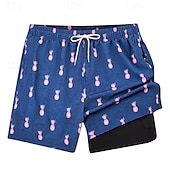 baratos calção de banho boxer masculino-Homens Calção Justo de Natação Shorts de Natação Bermuda de Surf Calças Com Cordão 2 em 1 Com bolsos Natação Surfe Praia Esportes Aquáticos Estampado Verão Primavera