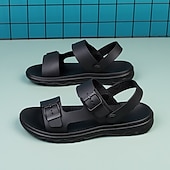cheap Vacation Sandals-Men's Black Sport Sandals with Adjustable Buckle Straps, Comfortable Design for Outdoor, Casual and Summer Activities