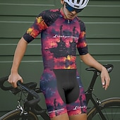 Недорогие Herretrøyer-Men's Cycling Jersey Gradient Letter &amp; Number Short Sleeve Bike Tee Tshirt Jersey with 3 Rear Pockets Mountain Bike MTB Quick Dry Anatomic Design Wicking Breathable Sports Yellow Blue Fuchsia