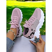 billiga Damsneakers-stickade sneakers för kvinnor med leopardtryck – löparskor i mesh som andas, lätta atletiska sneakers för promenader och fritidskläder