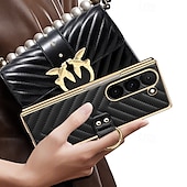 cheap Samsung Cases-Phone Case For Samsung Galaxy Z Fold 6 Z Fold 5 Z Fold 4 Z Fold 3 Back Cover Magnetic Support Wireless Charging Ring Buckle Retro PU Leather