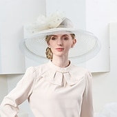 tanie Fascynatory i kapelusze-kapelusze z włóknistego miękkiego kapelusza kapelusz przeciwsłoneczny kapelusz z welonem ślub przyjęcie herbaciane elegancki ślub z koronką boczna nakrycie głowy nakrycie głowy