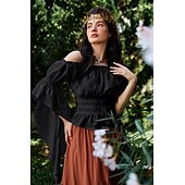 levne Topy-Retro Středověké Renesanční Halenka / košile Ren Faire Volánkový rukáv Viking Elfí Pod rameny Pevná barva Dámské Keltské Pirát Fantazie předvečer Všech svatých Karneval Dovolená Běžné / Denní LARP