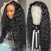 economico Parrucche lace front capelli veri-parrucca frontale in pizzo trasparente con onde d&#039;acqua 13x6, densità 150% per donne nere
