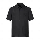 abordables Chemises élite-Homme Chemise Chemise Guayabera Jaune clair Noir Blanche Vert Claire Rose Claire Manche Courte Col Rabattu École Performance Broderie Vêtement Tenue Élégant Vacances ancien Neutre
