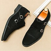 abordables Officiel-chaussures à double boucle marron pour hommes, tige en daim avec détails de boucle, chaussures élégantes pour les occasions formelles et décontractées