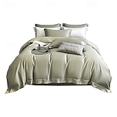 economico Set copripiumino-Set di Biancheria da Letto in Cotone Egiziano Bianco Solido Luxury Soft Brushed con Bordo Scolpito Completo Copripiumino Copripiumino per Regine e King Size con Federe