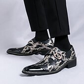 abordables Officiel-mocassins à imprimé serpent noir et blanc pour hommes avec détails en cuir verni et boucle – chaussures à enfiler élégantes pour les occasions formelles et décontractées