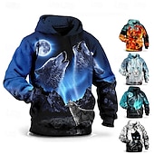economico felpe 3d da uomo-Per uomo Lupo Stampa 3D Felpa con Cappuccio Felpa con cappuccio Felpe con cappuccio Manica Lunga Felpa con cappuccio Con Cappuccio Moda Vacanza Lavoro Abbigliamento quotidiano Grigio verde Bianco e