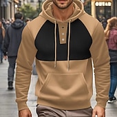 economico felpe con cappuccio da uomo di base-Per uomo Felpa con cappuccio Nero Vino Blu marino Cachi Grigio Con cappuccio Color Block Collage Tasche Sportivo Giornaliero Per eventi Poliestere Streetwear Essenziale Informale Autunno Inverno