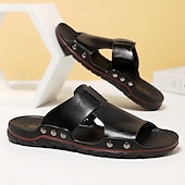 abordables Sandales habillées-sandales décontractées à enfiler en cuir jaune pour hommes avec détails cloutés, chaussures d&#039;extérieur confortables pour l&#039;été