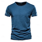 baratos Camisetas de Algodão e Linho-Homens Camiseta T-shirt Camiseta de bambu Manga Curta Gola Redonda Verão Tecido Moda Designer Básico Estilo Clássico Férias Rua Para Noite Preto+ Cáqui Branco+Verde Exército Azul+Caqui Top Tee para