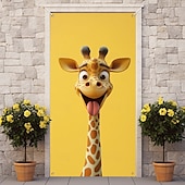 tanie Okładki drzwi-Zabawne Zwierzęta Dekoracje Drzwi Pokrycia Drzwi Giraffe Gobelin Zasłona Drzwi Dekoracja Tło Wewnątrz/Zewnątrz Baner Drzwi dla Domku Wiejskiego
