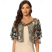 cheap Cape-Women's 1920s Shawl Wraps Sequin Beaded Bridal Cover Up Evening Cape Flapper Bolero