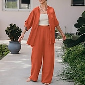 billiga Uppsättningar-Dam Mode Streetwear Skjorta Linneinspirerade set Tvådelade set Linne Byxor Byxor Långärmad Hög krage Ensfärgat Dagliga kläder Datum Marinblå Orange Vår Normal