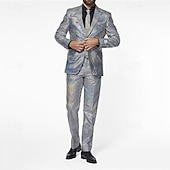 billiga Herrars klassiska kavajer-Herr Uppsättning Kavaj Prestanda Scen Bröllopsfest Vintage Mode Vår Höst Polyester Ensfärgat Knappar Ficka Bekväm Enkelknäppt Blazer Silver Guld