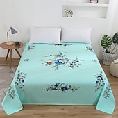 baratos Lençóis e fronhas-Lençol de Algodão Colorido Azul com Estampa Floral para Primavera Verão