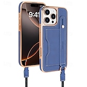 abordables Coques iPhone-Coque de téléphone pour iPhone 16 Pro Max Plus iPhone 15 Pro Max Plus iPhone 14 13 12 Pro Max Plus coque arrière avec support avec lanière avec bracelet rétro TPU plaqué