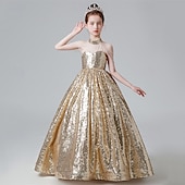levne Párty šaty-Děti Dívčí Šaty na párty Pevná barva Bez rukávů Výkon Narozeniny Flitry Elegantní Krásná Polyester Maxi Šaty na párty Swingové šaty Áčkové šaty Léto 4-12 let Světlá růžová Vodní modrá Zlatá