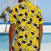 cheap Animal Print-Men&#039;s Animal Funny Duck Shirt Button Up Shirt Short Sleeve Fashion Casual Vacation Streetwear Beach Wear Summer Fall Turndown 3D Print Collared Shirts Front One Pocket Yellow