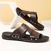 abordables Sandales habillées-sandales décontractées à enfiler en cuir jaune pour hommes avec détails cloutés, chaussures d&#039;extérieur confortables pour l&#039;été