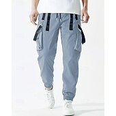 baratos Calças Cargo-Homens Calças Cargo Corredor Calças Com Cordão Bolso multi Cintura elástica com cordão Tecido Vestível Ao ar livre Diário Acampar e Caminhar Moda Clássico Preto Vinho