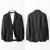 abordables Blazers Classiques pour Hommes-Homme Blazer 100% lin blazer Entreprise Soirée Cocktail Fête de Mariage Mode Décontractées Printemps Automne 100% Lin Couleur unie Boutons Poche Confortable Boutonnage Simple veste Noir Blanche bleu