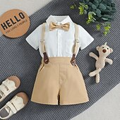 abordables Costume formel pour garçon-3 Pièces Costume de Porteur d&#039;Alliance  Garçon Enfants Bébé Chemise &amp; Short Ecole Formel Soirée Mode Doux Couleur unie Col en V Blanche Coton
