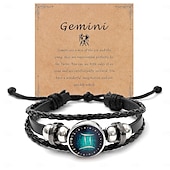 billiga Festtillbehör-multilayer constellation zodiac läder armband handgjorda vävda stjärntecken wrap armband armband för kvinnor män smycken födelsedagspresent